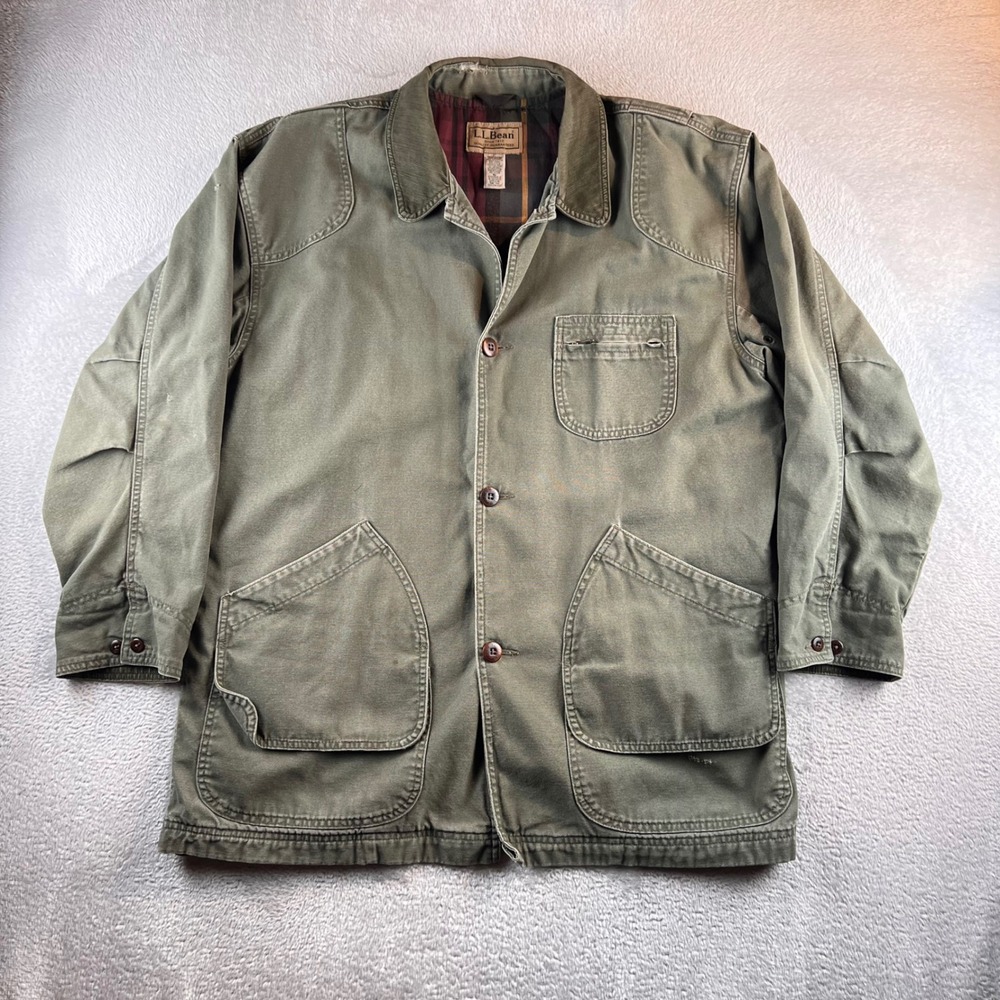 LL Bean Mens XL Original Field Coat Olive Green Flannel Lined Barn Jacket OJU69